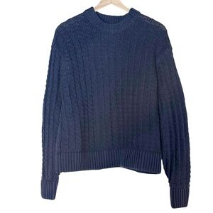 Abercrombie & Fitch Chunky Textured Knit Pullover Sweater Size S Navy Preppy